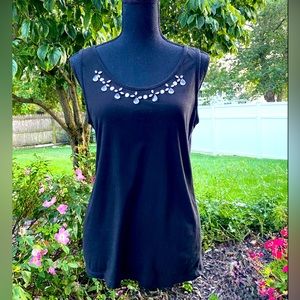 Black Jewel Embellished Tank Top, S